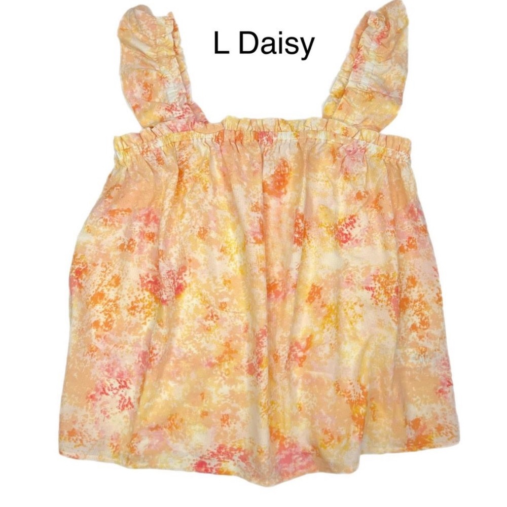 LuLaRoe Floral Daisy Ruffle Strap Tank Top in Peach, Yellow, Coral